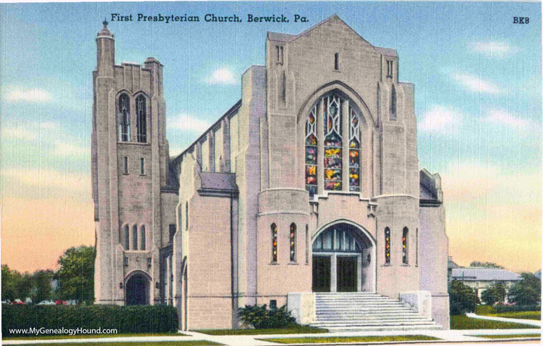 Berwick, Pennsylvania, First Presbyterian Church, vintage postcard photo