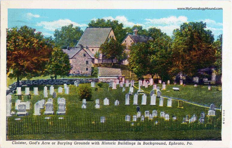 Ephrata Cloister, God's Acre or Burying Grounds, Ephrata, Pennsylvania, vintage postcard, photo