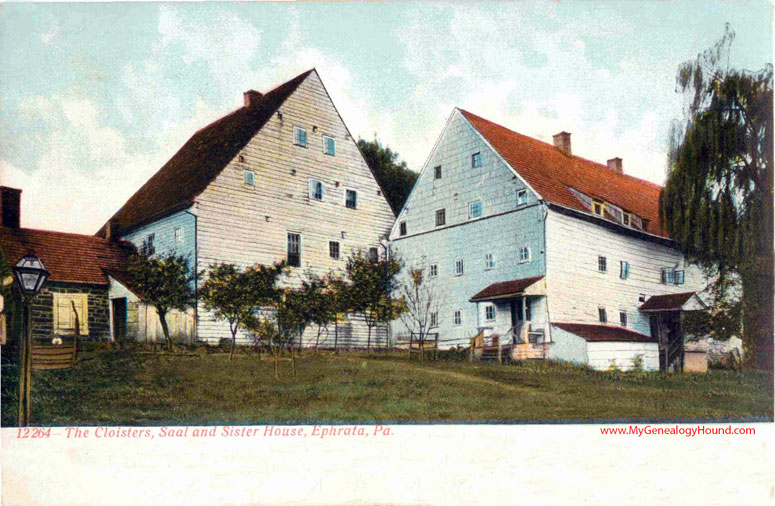 vintage postcard of The Cloisters, Saal and Sister House, Ephrata, Pennsylvania, photo