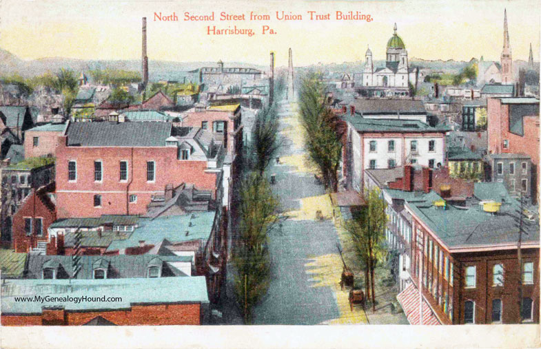 Harrisburg, Pennsylvania, North Second Street from Union Trust Building, vintage postcard photo