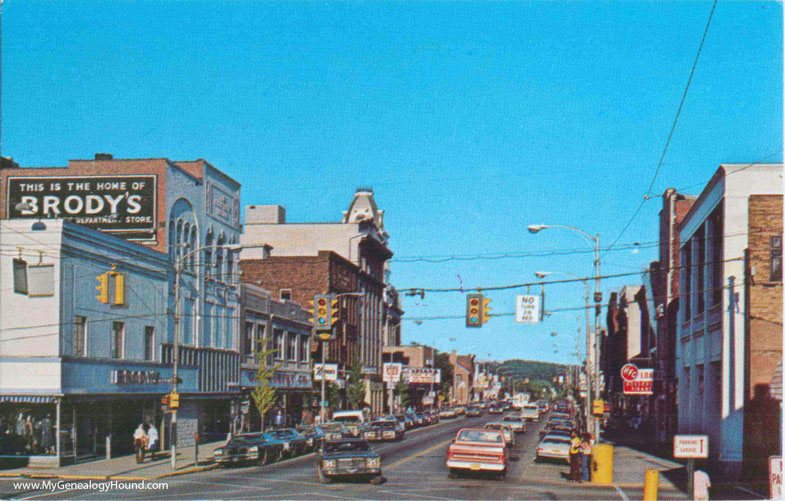 Indiana, Pennsylvania, Philadelphia Street, vintage postcard photo, Brody's, Jimmy Stewart