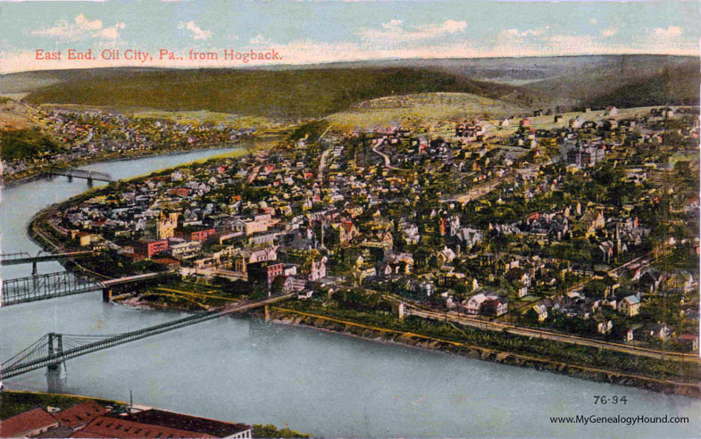 Oil City, Pennsylvania, East End from Hogback, vintage postcard photo