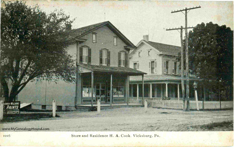 Vicksburg, Pennsylvania, Store and Residence H. A. Cook, vintage postcard photo