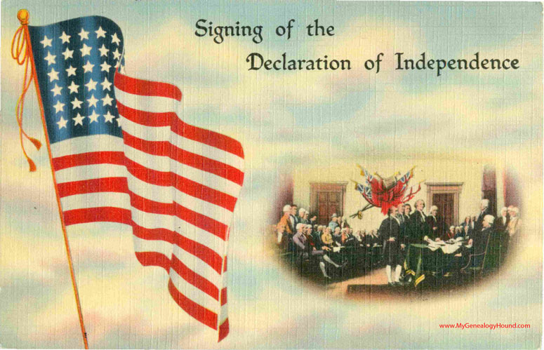 Independence Day, Signing of The Declaration of Independence vintage postcard