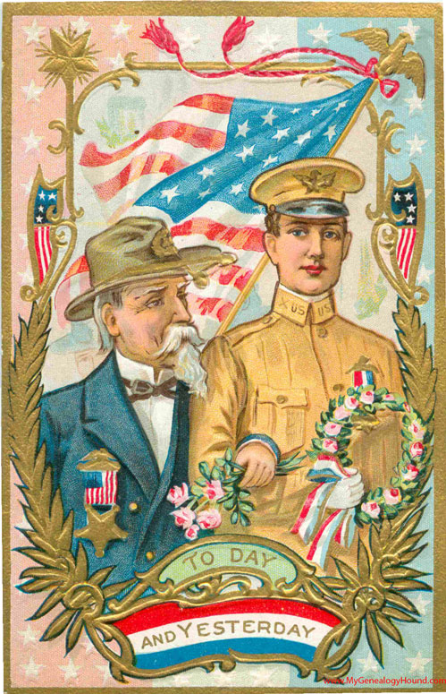 Veterans ToDay and Yesterday - GAR - Memorial or Decoration Day - vintage postcard