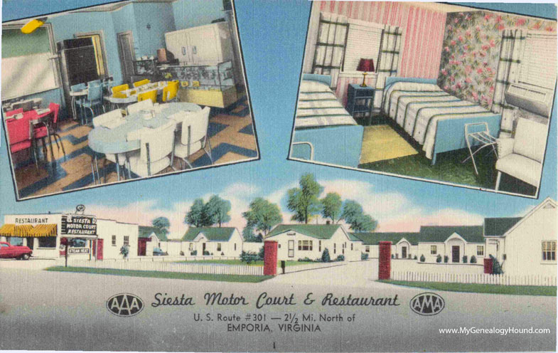 Emporia, Virginia, Siesta Motor Court and Restaurant, vintage postcard photo