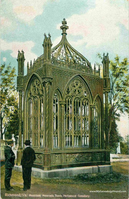Richmond, Virginia, President Monroe's Tomb, Hollywood Cemetery, vintage postcard, historic photo